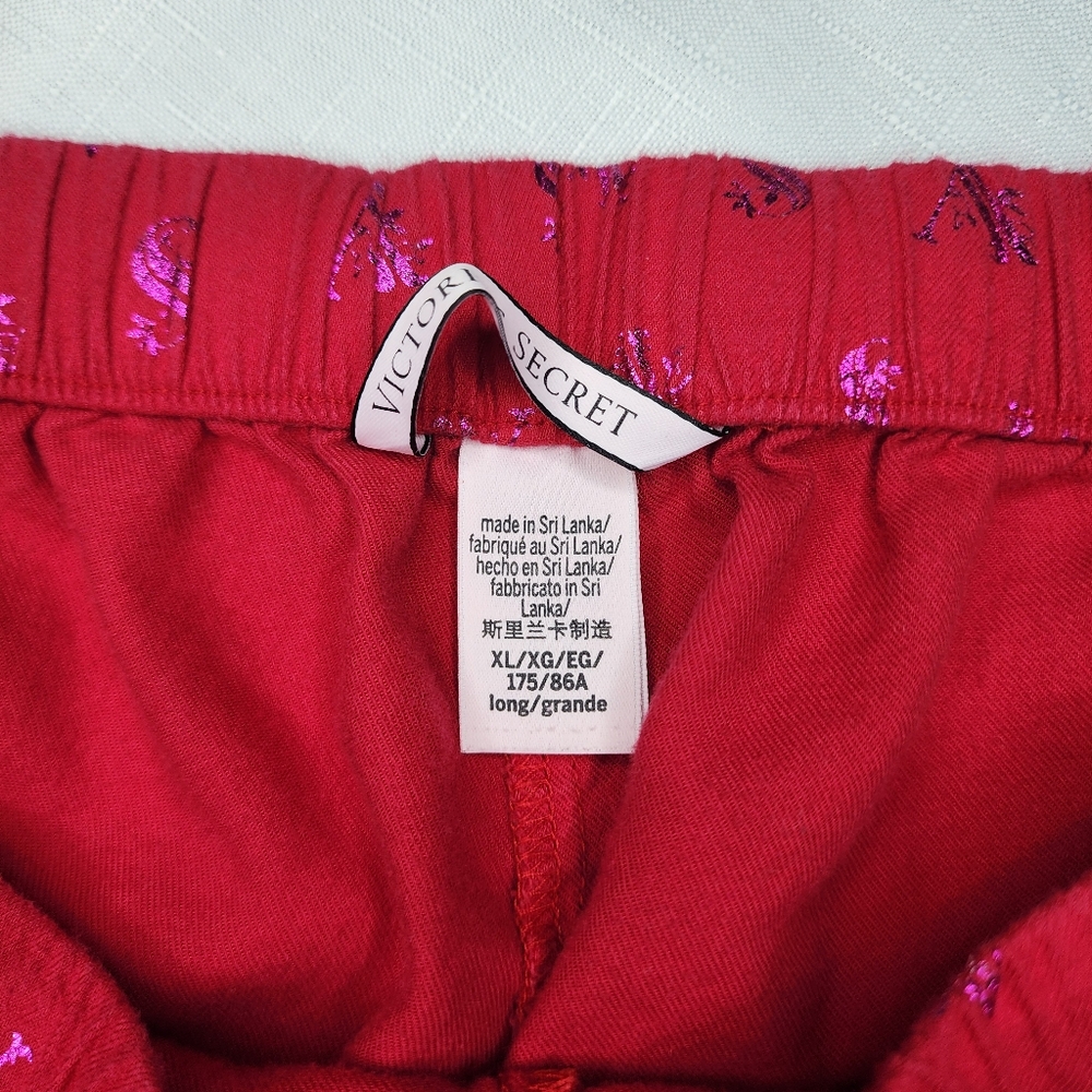 Victoria’s Secret flannel Pajama Pants Metallic Foil Satin Drawstring Lg - Picture 6 of 8